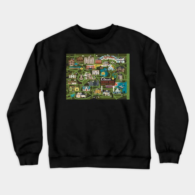 Classic Horror Movie Map Crewneck Sweatshirt by Lucie Rice Illustration and Design, LLC